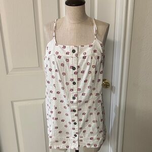 Free People White Cami with Red Floral Print